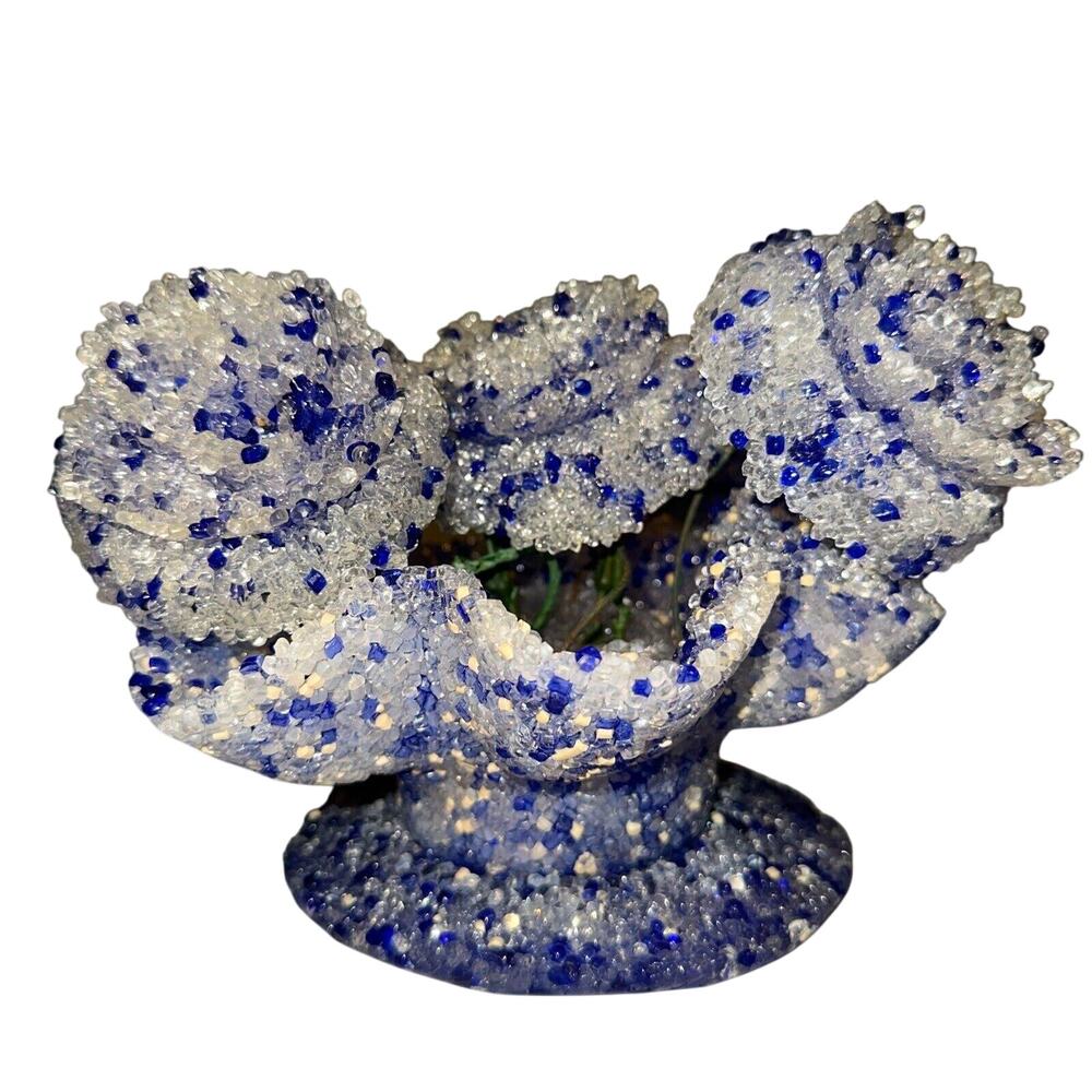 Vintage Handmade Fused Melted Plastic Popcorn Flowers Bowl Vase Retro Boho ART